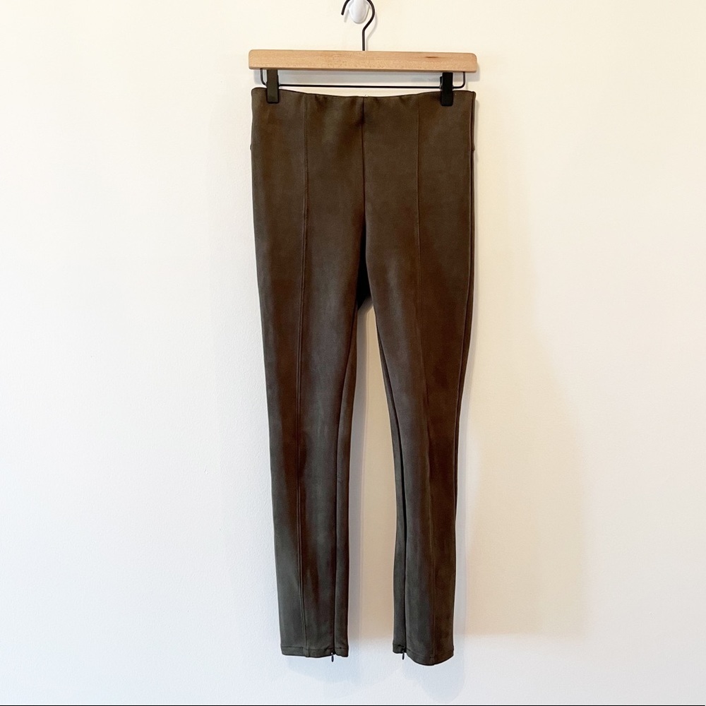 Anthropologie Faux Suede Green Ankle Zip Elastic Waist Skinny Pants Size 26